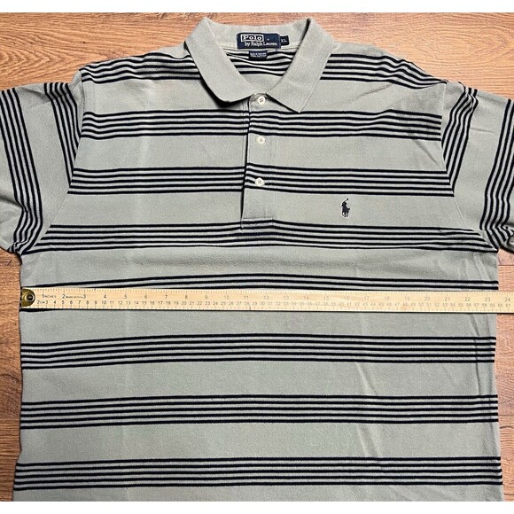 Vintage Polo Ralph Lauren Shirt Mens XL Striped Green Blue 90s Pony Short Sleeve - Picture 4 of 10